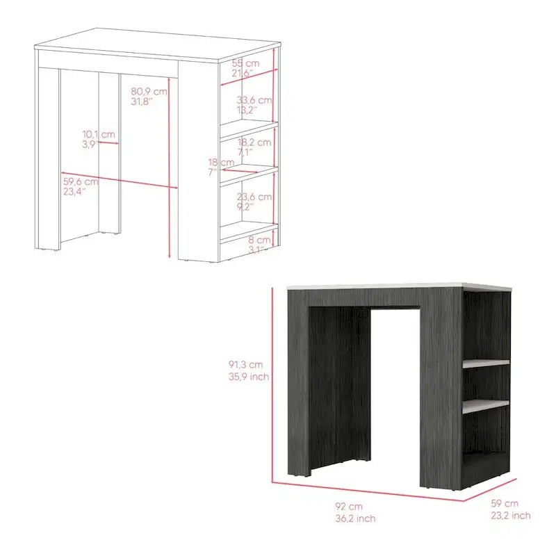 Kitchen Island Doyle, Kitchen, Concrete Gray / Ibiza Marble,High quality and durable