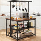 42 3 Tier Kitchen Island Table with Storage Shelf and Hooks - N/A