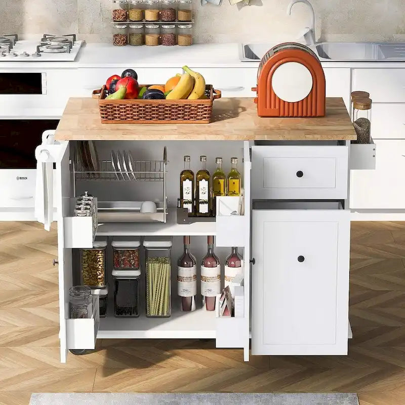 53.9 W Modern Versatile Kitchen Island with Drop Leaf and 3 Drawer Cabinets