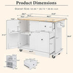 53.9 W Modern Versatile Kitchen Island with Drop Leaf and 3 Drawer Cabinets