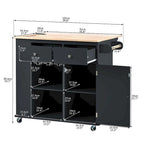 47 Modern Kitchen Cart with Electrical Outlet, Rubberwood Kitchen Island with Drop Leaf and Adjustable Storage Cabinet