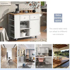 47 Modern Kitchen Cart with Electrical Outlet, Rubberwood Kitchen Island with Drop Leaf and Adjustable Storage Cabinet