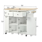 47 Modern Kitchen Cart with Electrical Outlet, Rubberwood Kitchen Island with Drop Leaf and Adjustable Storage Cabinet