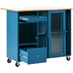 LED Light Kitchen Cart with Drop Leaf and Adjustable Shelf