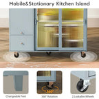LED Light Kitchen Cart with Drop Leaf and Adjustable Shelf