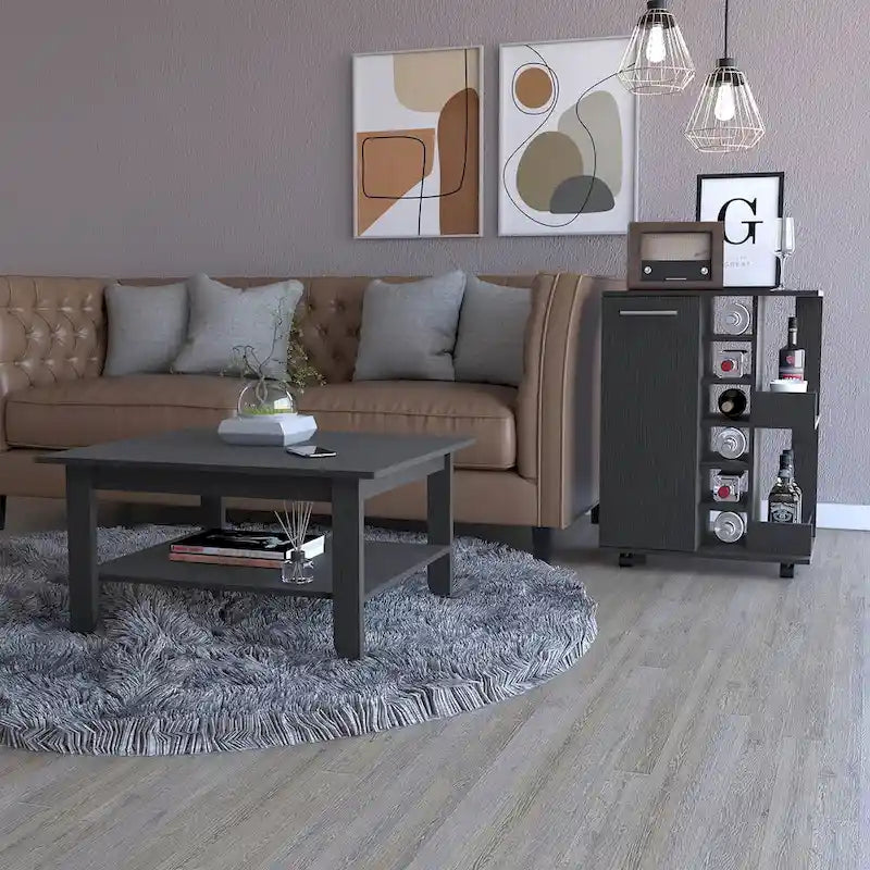 Payson 2-Piece Living Room Set, Bar Cart + Coffee Table, Black for Kitchen, Party and Living Room