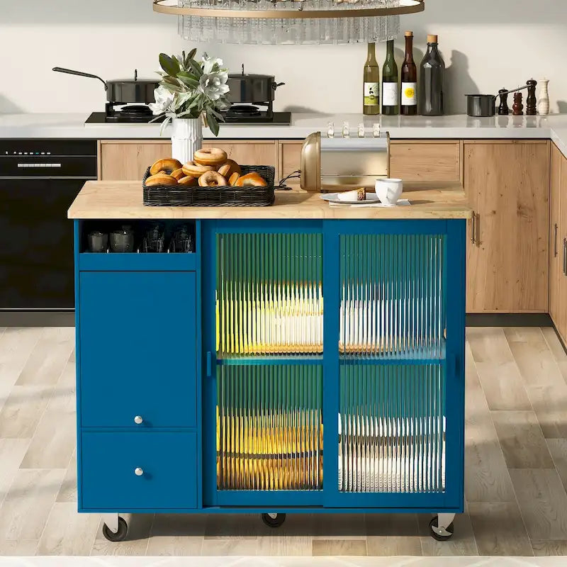 Kitchen Island with Drop Leaf and LED Light