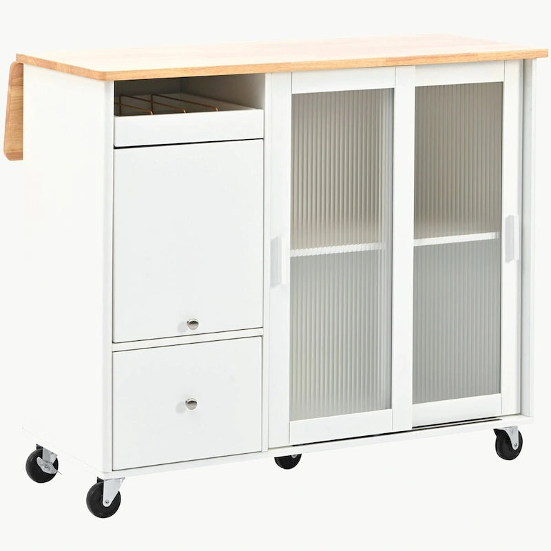 Kitchen Island with Drop Leaf and LED Light