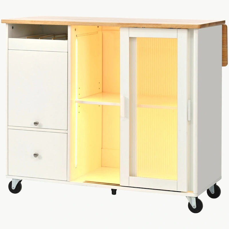 Kitchen Island with Drop Leaf and LED Light
