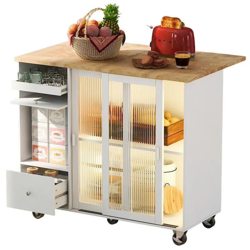 Kitchen Island with Drop Leaf and LED Light