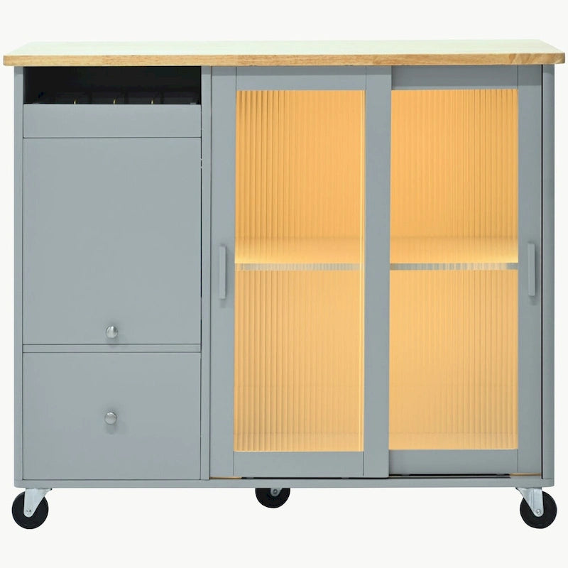 Kitchen Island with Drop Leaf and LED Light