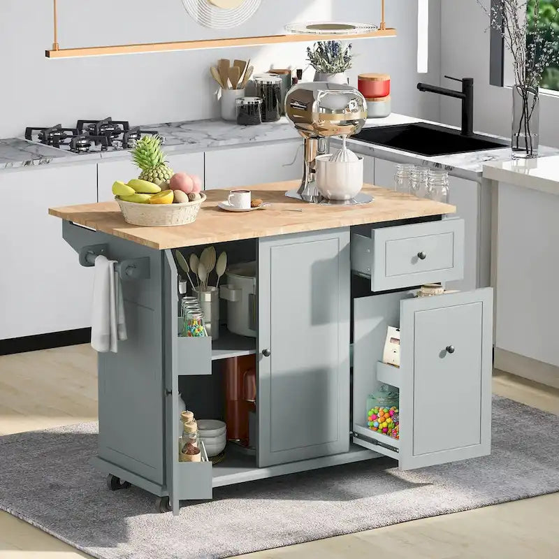 53.9 Kitchen Island Cart with Drop Leaf on Wheels