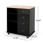 Contemporary Wood Kitchen Cart with Wheels Drawers and Cabinet by Christopher Knight Home