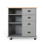 Contemporary Wood Kitchen Cart with Wheels Drawers and Cabinet by Christopher Knight Home