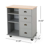 Contemporary Wood Kitchen Cart with Wheels Drawers and Cabinet by Christopher Knight Home