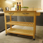Simple Design Kitchen Island&Cart ,Double Display Shelves and 2 Drawer with Wood Top
