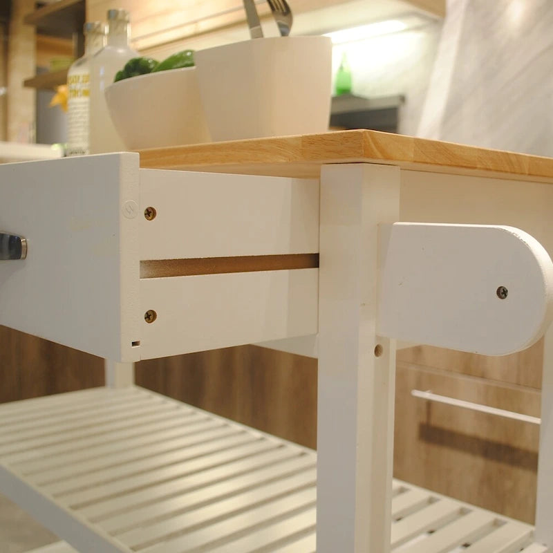 Simple Design Kitchen Island&Cart ,Double Display Shelves and 2 Drawer with Wood Top