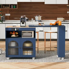 LED Lights Kitchen Island Cart With Extended Table and Power Outlets