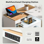 LED Lights Kitchen Island Cart With Extended Table and Power Outlets