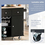 Kitchen Island with Power Outlet Kitchen Storage Island with Drop Leaf and Rubber Wood Open Storage and Wine Rack 5 Wheels