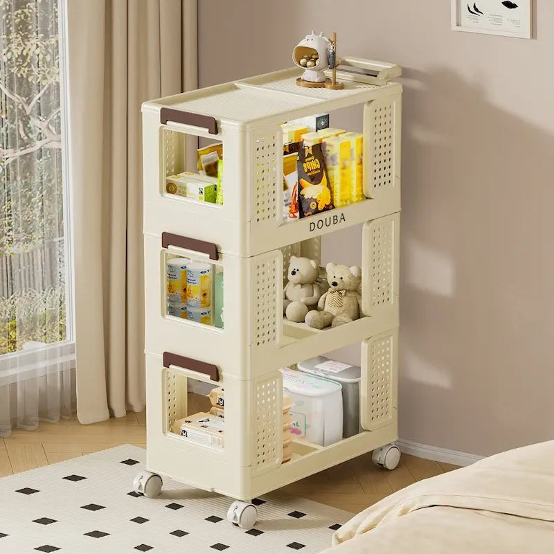 3-Tier Kitchen Storage Cart with Lockable Wheels