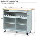 44 in. W Kitchen Island Rubberwood Drop-Leaf Countertop on 5 Wheels with Open Shelf and Wine Rack - 44