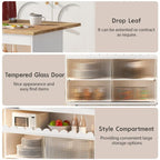 44 in. W Kitchen Island Rubberwood Drop-Leaf Countertop on 5 Wheels with Open Shelf and Wine Rack - 44