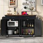 53.5Farmhouse Kitchen Island with Power Outlet, Kitchen Storage Island with Drop Leaf, Spice Rack and Drawer
