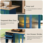 44 in. W Kitchen Island Rubber Wood Drop-Leaf Countertop on 5 Wheels with an Adjustable Shelf and 2 Drawers - 44
