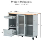 44 in. W Kitchen Island Rubber Wood Drop-Leaf Countertop on 5 Wheels with an Adjustable Shelf and 2 Drawers - 44