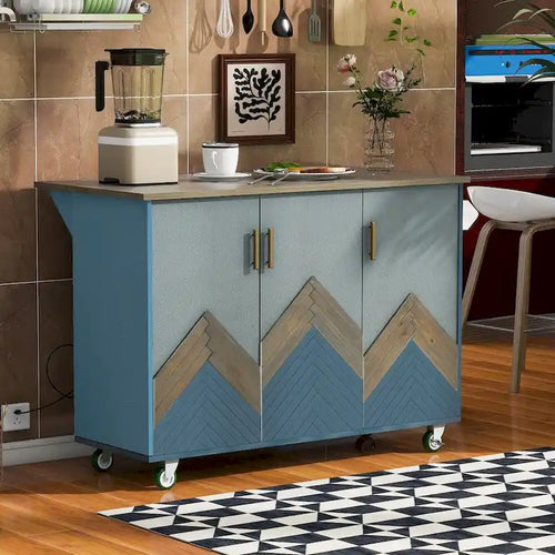 51 in. W Kitchen Island Retro Drop-Leaf Desktop on 4 Wheels with Internal Storage Rack and Towel Rack