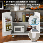 51 in. W Kitchen Island Retro Drop-Leaf Desktop on 4 Wheels with Internal Storage Rack and Towel Rack