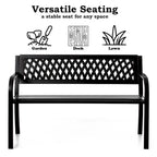Gardenised Outdoor Steel 47 Park Bench for Yard, Patio, Garden and Deck, Black Weather Resistant Porch Bench, Park Seating