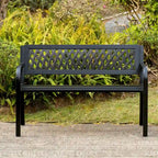 Gardenised Outdoor Steel 47 Park Bench for Yard, Patio, Garden and Deck, Black Weather Resistant Porch Bench, Park Seating