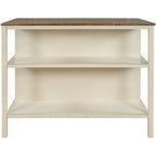 Solid Wood Rustic 45 in Kitchen Island with Butcher Block Top, 2 Shelves, Walnut and Cream White