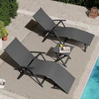 VredHom Outdoor Portable Folding Chaise Lounge Chair with Table (Set of 3) - 70 L x 20 W x 14 H