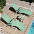VredHom Outdoor Portable Folding Chaise Lounge Chair with Table (Set of 3) - 70 L x 20 W x 14 H