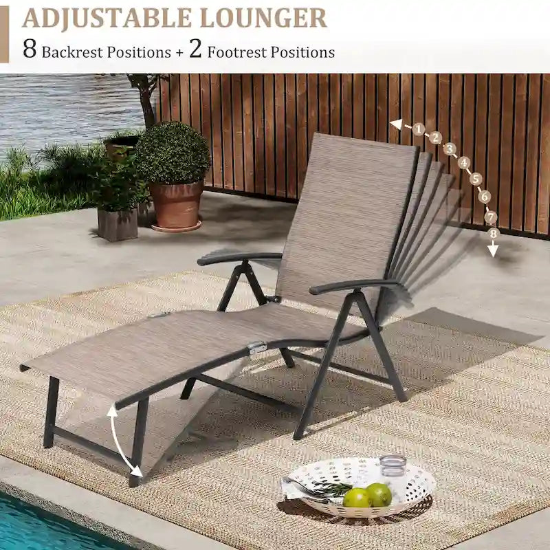 VredHom Outdoor Portable Folding Chaise Lounge Chair with Table (Set of 3) - 70 L x 20 W x 14 H