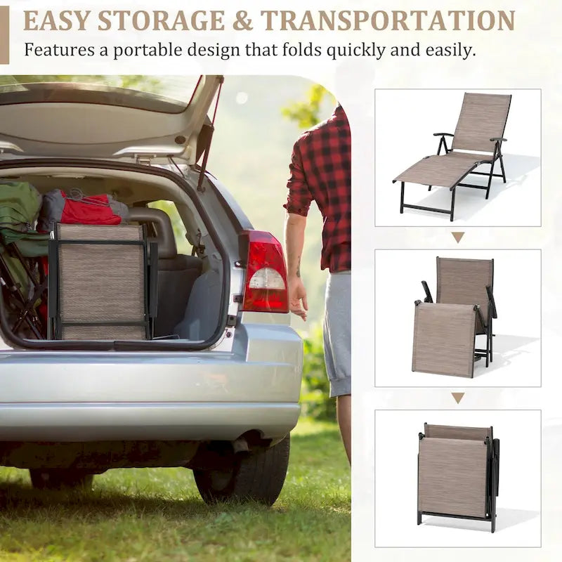 VredHom Outdoor Portable Folding Chaise Lounge Chair with Table (Set of 3) - 70 L x 20 W x 14 H