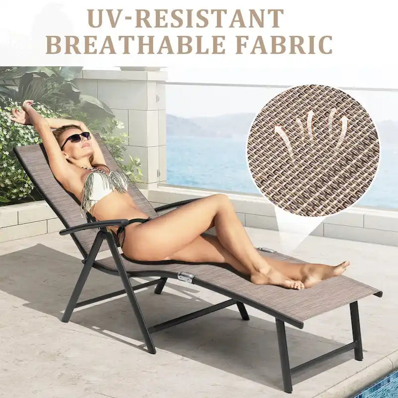VredHom Outdoor Portable Folding Chaise Lounge Chair with Table (Set of 3) - 70 L x 20 W x 14 H