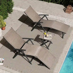 VredHom Outdoor Portable Folding Chaise Lounge Chair with Table (Set of 3) - 70 L x 20 W x 14 H