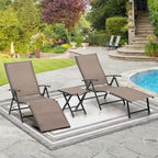 VredHom Outdoor Portable Folding Chaise Lounge Chair with Table (Set of 3) - 70 L x 20 W x 14 H