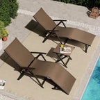 VredHom Outdoor Portable Folding Chaise Lounge Chair with Table (Set of 3) - 70 L x 20 W x 14 H
