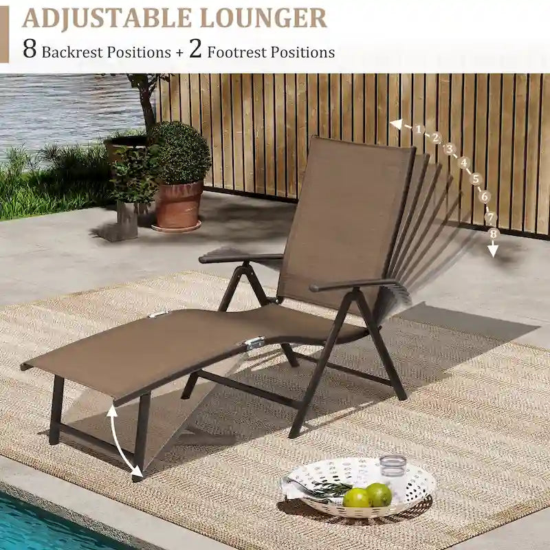VredHom Outdoor Portable Folding Chaise Lounge Chair with Table (Set of 3) - 70 L x 20 W x 14 H