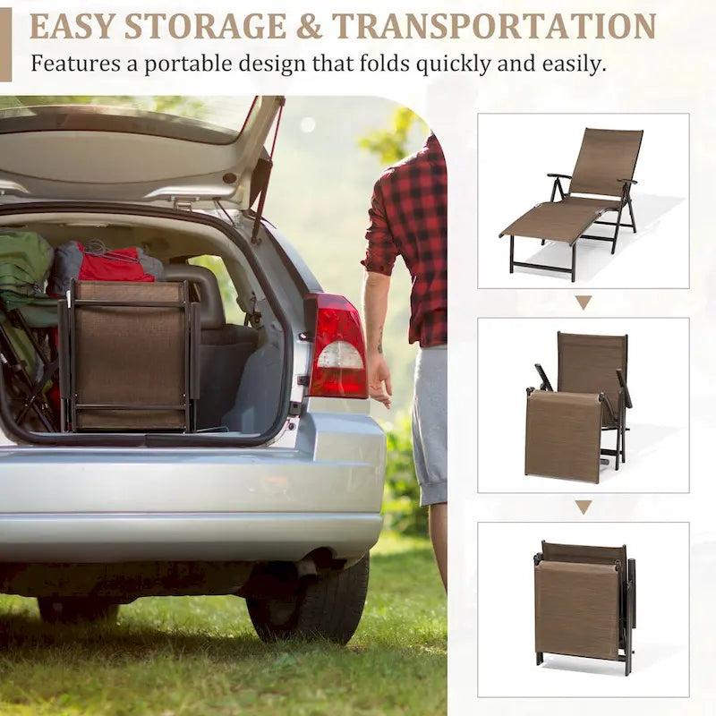 VredHom Outdoor Portable Folding Chaise Lounge Chair with Table (Set of 3) - 70 L x 20 W x 14 H