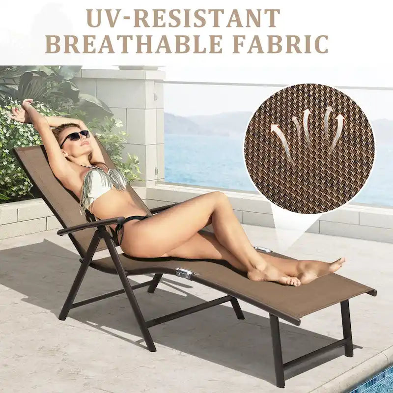 VredHom Outdoor Portable Folding Chaise Lounge Chair with Table (Set of 3) - 70 L x 20 W x 14 H