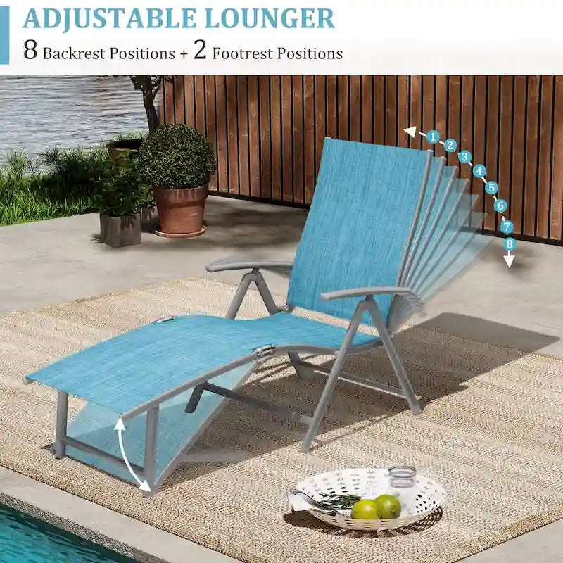 VredHom Outdoor Portable Folding Chaise Lounge Chair with Table (Set of 3) - 70 L x 20 W x 14 H