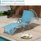 VredHom Outdoor Portable Folding Chaise Lounge Chair with Table (Set of 3) - 70 L x 20 W x 14 H
