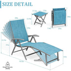 VredHom Outdoor Portable Folding Chaise Lounge Chair with Table (Set of 3) - 70 L x 20 W x 14 H