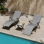 VredHom Outdoor Portable Folding Chaise Lounge Chair with Table (Set of 3) - 70 L x 20 W x 14 H